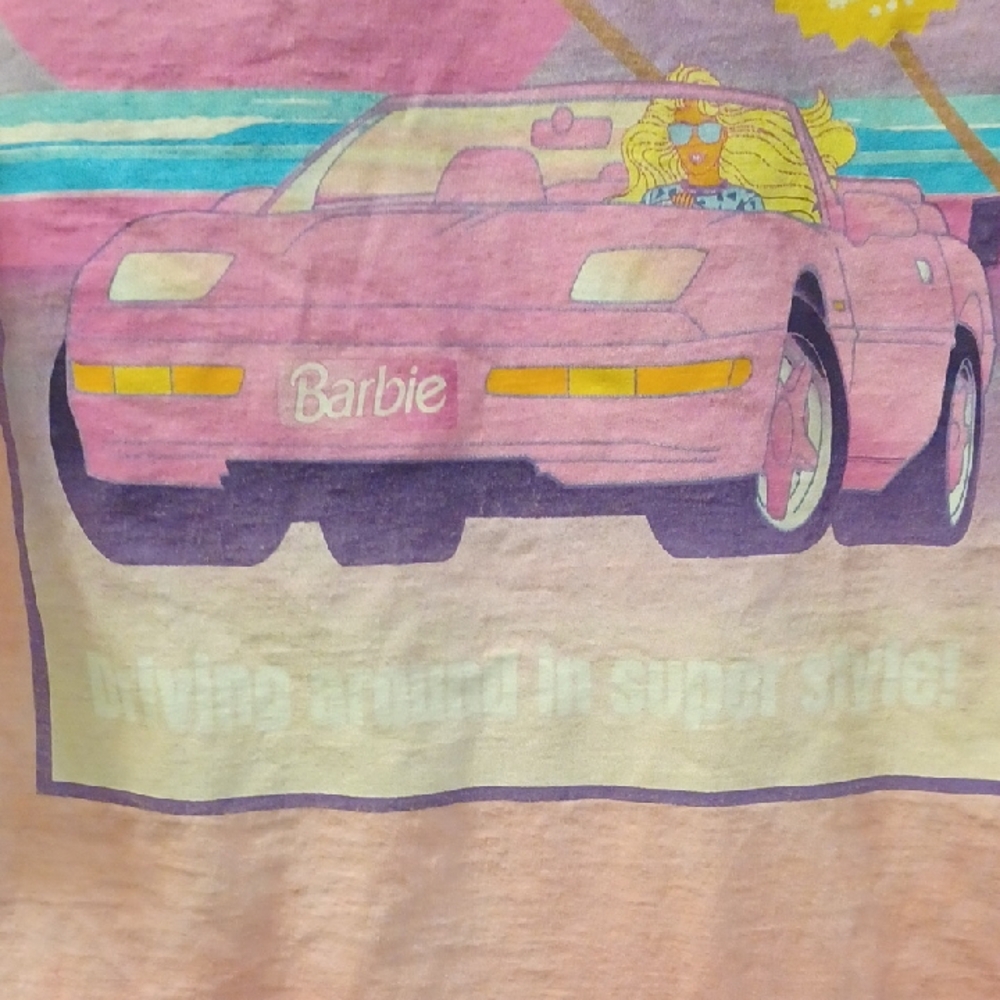 Barbie Dream Car Pink And White Tye Dye Tee Shirt. Size L - Picture 5 of 10